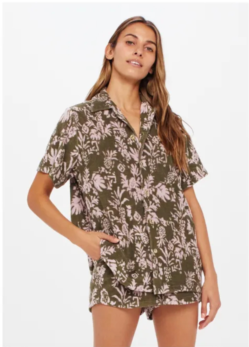THE UPSIDE NWT Evereve Cocos Stella Collared Terry Cloth Shirt // L
